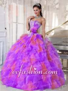 Organza Appliques and Ruffles Sweetheart Fashion Quinceanera Gowns in Multi-color