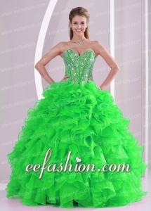 Popular Ball Gown Sweetheart Ruffles and Beading Organza Quinceanera Gowns