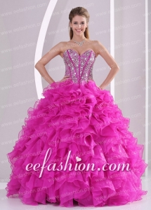 Pretty Sweetheart Ruffles and Beaded Decorate 2014 Hot Pink Beautiful Quinceanera Dresses
