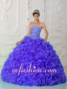 Purple Latest Quinceanera Dresses Ball Gown Strapless With Organza Beading
