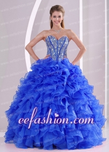 Royal Blue Sweetheart Ruffles and Beaded Decorate Quinceanera Dresses 2014 On Sale