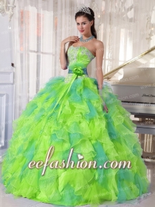 2014 Sweetehart Organza Quinceanera Dress with Appliques and Ruffles