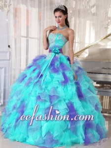 Ball Gown Sweetheart Organza Floor-length Appliques Sweet 16 Dresses