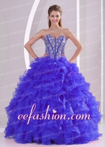 Blue Sweetheart Ruffles and Beaded Decorate Organza Sweet 16 Dresses