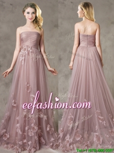 Classical Strapless Brush Train Prom Dress with Appliques