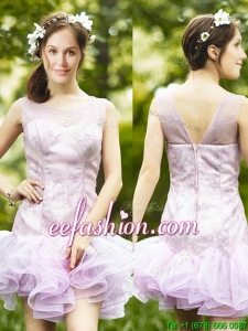 Fashionable Laced and Ruffled Short Prom Dress in Lavender