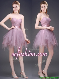 Hot Sale Lavender Short Prom Dress with Ruffles and Belt