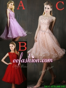 Modern Bateau Beaded and Applique Prom Dress with Polka Dot
