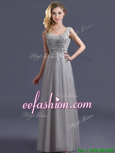 Most Popular Scoop Grey Long Prom Dress with Appliques