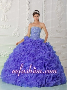 Organza Purple Sweet 16 Dresses with Ball Gown Strapless Beading