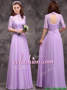 Perfect High Neck Handcrafted Flowers Prom Dress with Half Sleeves