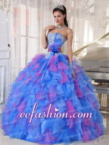Pretty Organza Sweetheart Appliques Quinceanera Dress with Flower on Sash