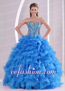 Pretty Ruffles and Beaded Decorate Sweetheart Long Quinceanera Dresses with Lace Up