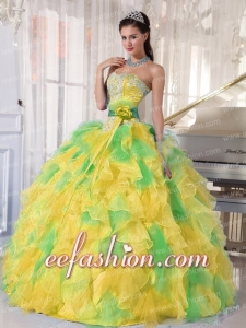 Sweetheart Ball Gown Beading and Appliques Organza Muti-color Exquisite Quinceanera Dresse