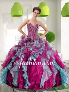 2015 Beautiful Sweetheart Quinceanera Dresses with Beading and Ruffles