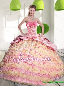2015 Brand New Sweet 16 Dresses with Ruffled Layers and Appliques
