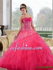 2015 Discount Ball Gown Sweet 15 Dresses with Ruffles and Appliques