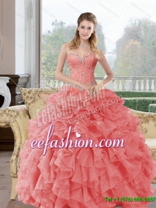 2015 Discount Beading and Ruffles Quinceanera Dresses in Watermelon