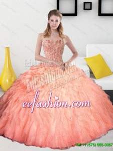 2015 Discount Beading and Ruffles Sweetheart Quinceanera Dresses