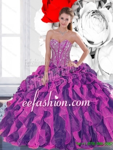 2015 Exquisite Beading and Ruffled Layers Quinceanera Dresses in Multi Color