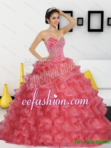 2015 Exquisite Sweetheart Quinceanera Dresses with Appliques and Ruffled Layers