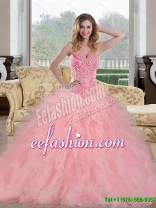 2015 Fashion Baby Pink Quinceanera Gowns with Beading and Ruffles