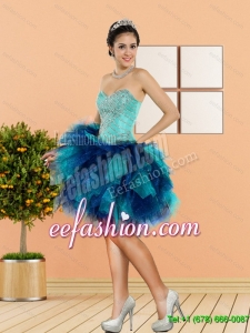2015 New Style Beading and Ruffles Sweetheart Prom Dresses in Multi Color