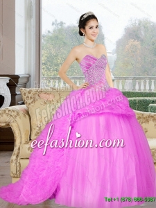 2015 Pretty Court Train Sweet 16 Dress with Beading and Ruffles