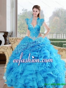 Beautiful Beading and Ruffles Sweetheart 2015 Sweet 16 Dresses in Baby Blue