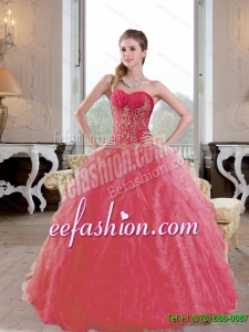Beautiful Ruffles and Appliques 2015 Quinceanera Dresses in Coral Red