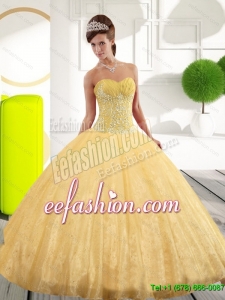 Beautiful Sweetheart Appliques Gold Quinceanera Dresses for 2015 Spring