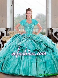 Beautiful Sweetheart Beading and Ruffles Turquoise Quinceanera Dresses for 2015 Spring