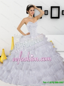 Discount Beading and Ruffled Layers White Sweet 16 Dresses for 2015