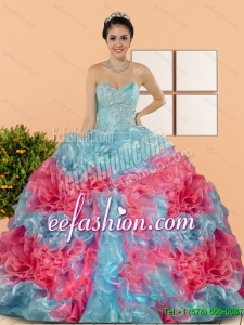 Discount Multi Color 2015 Sweet 15 Dresses with Beading and Ruffles