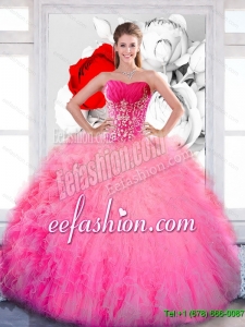 Discount Strapless 2015 Quinceanera Gown with Ruffles and Appliques