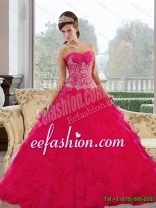 Discount Sweetheart 2015 Red Quinceanera Gown with Appliques and Ruffles