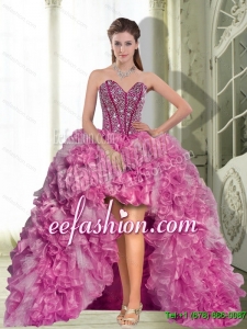 Dynamic High Low Beading and Ruffles 2015 Prom Dress