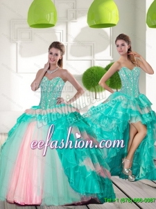 Fashion Beading and Ruffled Layers Quinceanera Gowns in Multi Color for 2015