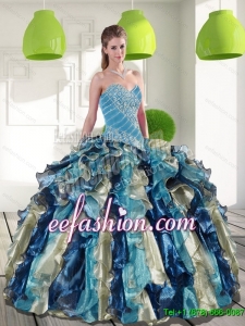 Fashion Multi Color Quinceanera Dresses with Beading and Ruffles for 2015