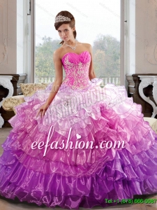 Fashion Sweetheart 2015 Quinceanera Dress with Appliques and Ruffled Layers
