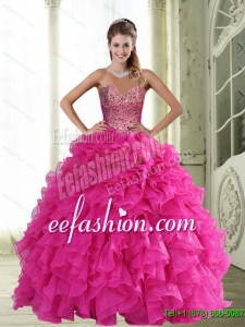 Fashion Sweetheart Hot Pink 2015 Quinceanera Dresses with Beading and Ruffles
