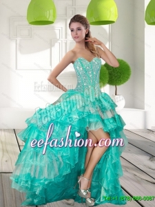 Fashionable Beading and Ruffled Layers High Low Prom Gowns for 2015
