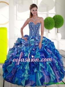 Gorgeous Beading and Ruffles Sweetheart 2015 Quinceanera Dresses in Multi Color