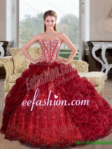Gorgeous Sweetheart Beading and Pick Ups 2015 Quinceanera Dresses in Wine Red