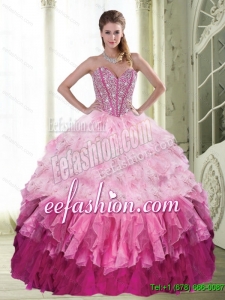Popular Ball Gown Sweetheart Beading and Ruffled Layers Multi Color Quinceanera Dress for 2015