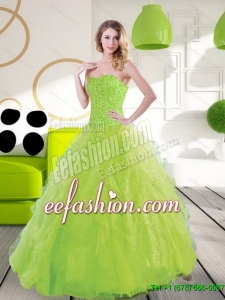 Popular Sweetheart Spring Green 2015 Quinceanera Dresses with Beading and Ruffles
