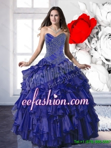 Pretty 2015 Appliques and Ruffles Quinceanera Dresses in Royal Blue