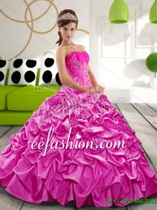 Pretty Sweetheart 2015 Hot Pink Quinceanera Gown with Appliques and Pick Ups
