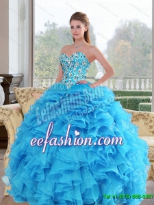 2015 New Style Sweetheart Baby Blue Quinceanera Dresses with Beading and Ruffles