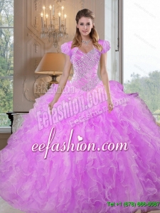 New Style Sweetheart Beading and Ruffles Lilac Quinceanera Dresses for 2015
